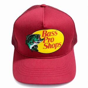 Viral Bass Bass Pro Shops Red Trucker Hat Fishing Cap Mesh Snapback Outdoor Logo
